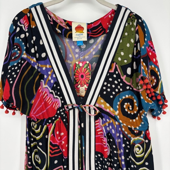 NWT Farm Rio Anthropologie Under The Sea Cover-Up Dress Sz XS Navy Ocean Print - Picture 5 of 12